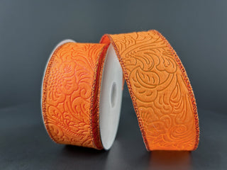 RIBBON | 1.5 "X 10YD | FLORAL EMBOSSED | ORANGE METALLIC EDGE | 61426-09-19