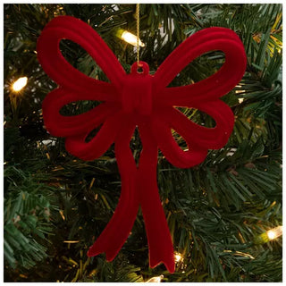 WREATH ACCENT | FLOCKED BOW ORNAMENTS SETS | RED