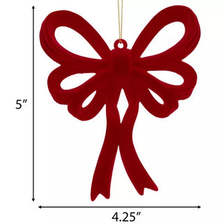 WREATH ACCENT | FLOCKED BOW ORNAMENTS SETS | RED