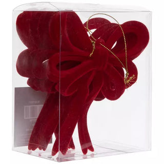 WREATH ACCENT | FLOCKED BOW ORNAMENTS SETS | RED