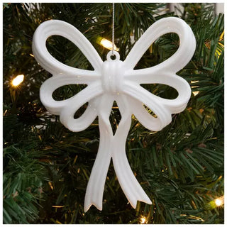 WREATH ACCENT | METALLIC BOW ORNAMENTS SETS | WHITE