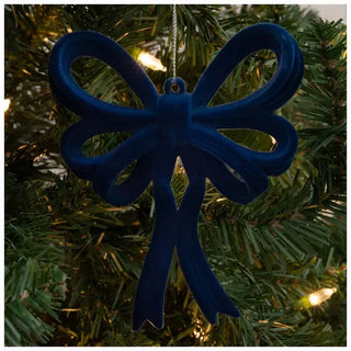 WREATH ACCENT | Flocked Bow Ornaments Set | NAVY BLUE