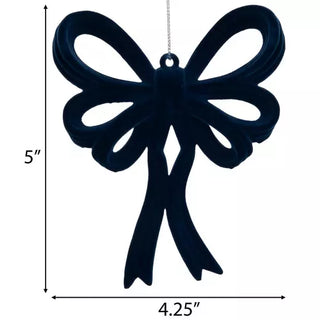 WREATH ACCENT | Flocked Bow Ornaments Set | NAVY BLUE