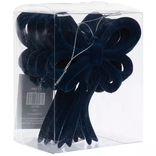 WREATH ACCENT | Flocked Bow Ornaments Set | NAVY BLUE