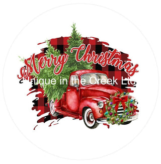 Vinyl Decal | Merry Christmas Truck | Buffalo Check | Christmas | Winter