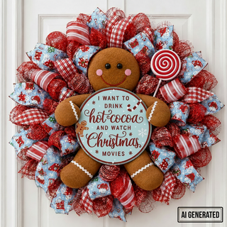 DIY WREATH KIT | GINGERBREAD COCOA/MOVIES KIT | ICE BLUE/RED/WHITE | KIT049GB-26CAN