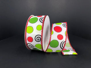 RIBBON | 1.5" X 10 YD |  WHIMSY DOTS | RED/GREE/BLACK | 71121-09-21