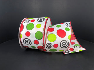 RIBBON | 2.5" X 10 YD |  WHIMSY DOTS | RED/GREE/BLACK | 71121-40-21