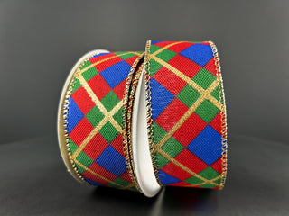 RIBBON | 1.5" X 10 YD |  PLAID | RED/GREEN/BLUE/GOLD | 72248-09-25