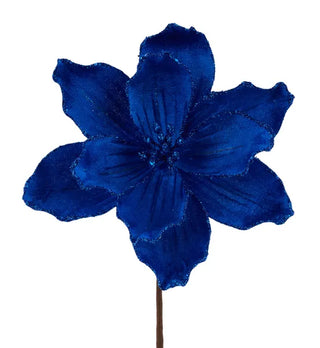 WREATH ACCENT | 7.5"L Glitter/Velvet Magnolia Pick | ROYAL BLUE | XS764525