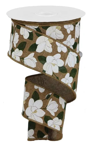 RIBBON | 2.5"X10YD MAGNOLIA ON ROYAL | BEIGE/YLW/WHITE/GRN | RGA1320J1