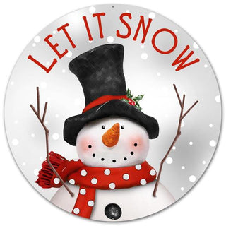 WREATH SIGN | 12"DIA METAL SIGN | SNOWMAN | LET IT SNOW | RED/WHITE/BLACK | AP0123