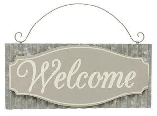 WREATH SIGN | 13"L X 5.75"H | CORRUGATED TIN | WELCOME SIGN | EVERYDAY | ACCESSORIES | SHAPE METAL