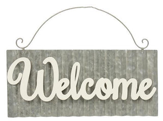 WREATH SIGN | 13"L X 5.75"H | CORRUGATED TIN | WELCOME SIGN | EVERYDAY | ACCESSORIES