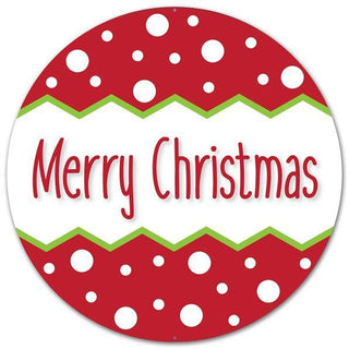 WREATH SIGN | 12"DIA METAL MERRY CHRISTMAS SIGN | RED/WHITE/LIME | AP0140