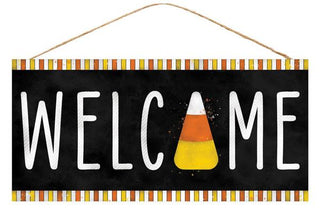 WREATH SIGN | 12.5"L X 6"H | WELCOME CANDY CORN SIGN |OR/YEL/WHITE | AP7003