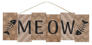 WREATH SIGN | 14"L X 4.75"H | MEOW BLOCK SIGN | PETS | ACCESSORIES | WOOD | AP7031