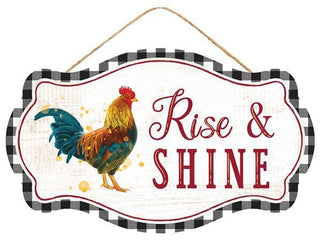 WREATH SIGN | 12.5"L X 7.5"H RISE AND SHINE | BLK/WHITE/RED/TEAL/YLLW | AP7083