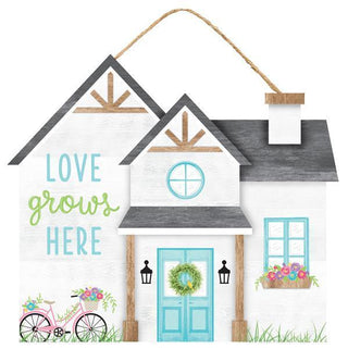 WREATH SIGN | 11.25"L X 9.75"H | LOVE GROWS HERE | HOUSE | EVERYDAY