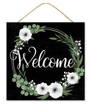 WREATH SIGN | 10"SQ | WELCOME FLORAL WREATH SIGN | EVERYDAY | ACCESSORIES | WOOD