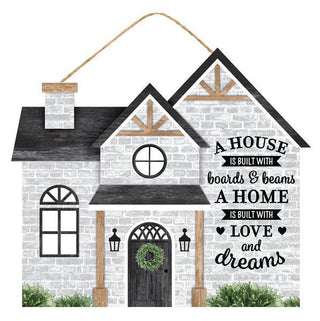 WREATH SIGN | 11.25"L X 9.75"H HOME W/LOVE AND DREAMS | BLK/WHT/GRY/TAN/GRN | AP7198