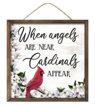 WREATH SIGN | 10" SQUARE | ANGELS ARE NEAR | CARDINAL | WHITE/BLACK | ACCESSORIES | WOOD | AP7259