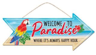 Wreath Sign | 16" X 6.5" | WELCOME TO PARADISE | ARROW SIGN | ACCESSORIES | WREATH SIGNS | WOOD