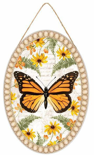 WREATH SIGN | 13"HX9"L | OVAL  WOOD |  MONARCH BUTTERFLY | AP7335