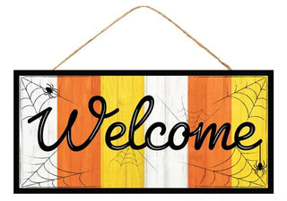 WREATH SIGN | 12.5"L X 6"H | WELCOME CANDY CORN SIGN | OR/YEL/WHITE | AP7347