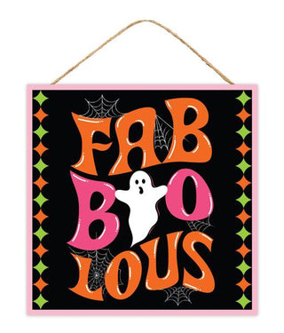 WREATH SIGN | 10"SQ | FABBOOLOUS GHOST | BL/WH/OR/PI | HALLOWEEN | AP7348