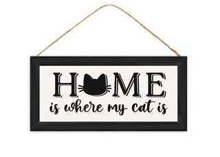 WREATH SIGN | 12.5x6"L MDF | HOME IS WHERE MY CAT IS  | BLACK/WHITE | AP7370