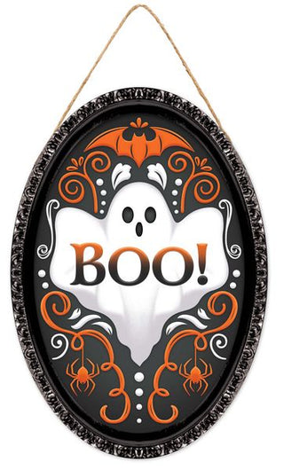 MATCHING SIGN/RIBBON SET | BOO Ghost Damask | bl/wh/or | SET03DG-26CAN