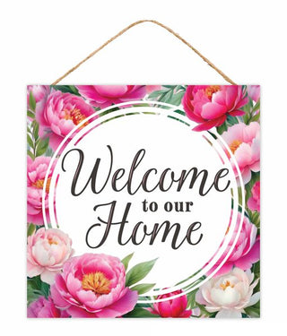 WREATH SIGN | 10"SQ | WELCOME TO OUR HOME W/PEONIES | AP744222