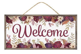 WREATH SIGN | 12.5"L X 6"H | WELCOME WITH FALL FLOWERS | AP7862