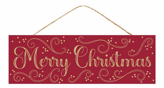 WREATH SIGN | 15"L x 5"H Merry Christmas/Swirls Sign| RED/GOLD | AP787224