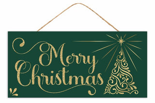 WREATH SIGN | 12.5"x6"H Merry Christmas/Swirls Sign| HUNTER GREEN/GOLD | AP788312