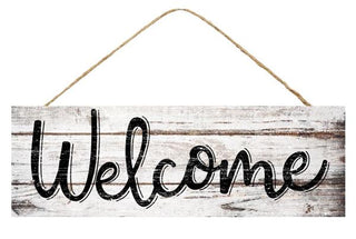WREATH SIGN | 15"L X 5"H | WOOD SIGN | WELCOME | GREY AND BLACK | AP800927