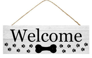 WREATH SIGN | 15"L X 5"H | WOOD SIGN | WELCOME | DOG BONE PAWS | GREY | ACCESSORIES | AP801910