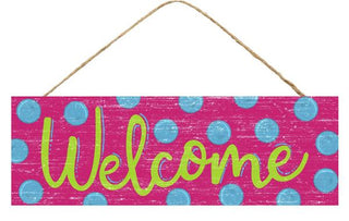 WREATH SIGN | 15"L X 5"H | WELCOME | DOTS | FUCHSIA/LIME/TURQUOISE | SIGNS | AP802207