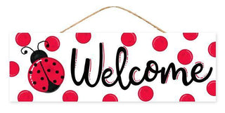 WREATH SIGN | 15"L X 5"H | WELCOME/LADYBUG SIGN | WHITE/BLACK/RED| AP803027