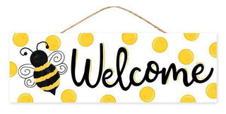 WREATH SIGN | 15"L X 5"H | WELCOME BUMBLE BEE | WHITE/BLACK/YELLOW| AP803329