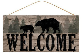 WREATH SIGN | 12.5"L X 6"H | WELCOME | BEARS SIGN | LIGHT BROWN/BLACK/GREEN | WOOD | ACCESSORIES | AP8384