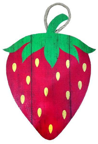 WREATH SIGN | 12"H X 9"W | STRAWBERRY SHAPE SIGN | SUMMER | ACCESSORIES | WOOD