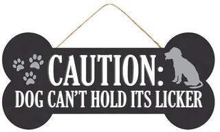 WREATH SIGN | 12.5"L X 6.5"H | WOOD SIGN | CAUTION DOG | DOG BONE | BLACK/WHITE/GREY | ACCESSORIES