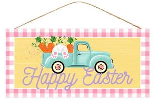 WREATH SIGN | 12.5"LX6"H | HAPPY EASTER | TRUCK | YELLOW/PINK/MULTI | EASTER