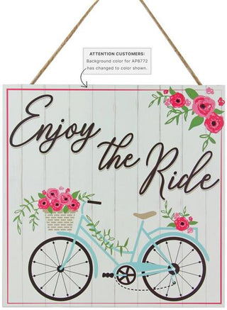 WREATH SIGN | 10" SQUARE | ENJOY THE RIDE | BICYCLE | WOOD | AP8772