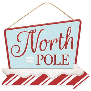 WREATH SIGN | 12.5"L X 10"H | NORTH POLE GLITTER  | ICE BLUE/RED/WHITE | AP8804