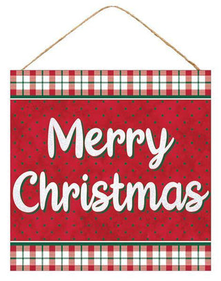 WREATH SIGN | 10" SQUARE | MERRY CHRISTMAS | PLAID BORDER | ACCESSORIES | WOOD | AP8844