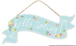 WREATH SIGN | 15"L X 6.25"H | HELLO SPRING BANNER | ACCESSORIES | WOOD