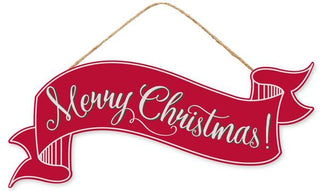 WREATH SIGN | 15"L X 6.25"H | MERRY CHRISTMAS BANNER | RED | ACCESSORIES | WOOD